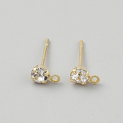 Conclusions de boucle d'oreille en laiton, avec strass et 925 épingles en argent sterling, plat rond
