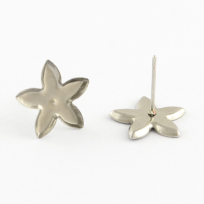 Flower Earring Settings 201 Stainless Steel Stud Earring Findings, with 304 Stainless Steel Pin
