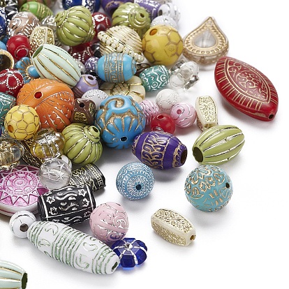 Plated Acrylic Beads, Mixed Style, Metal Enlaced, Mixed Shapes