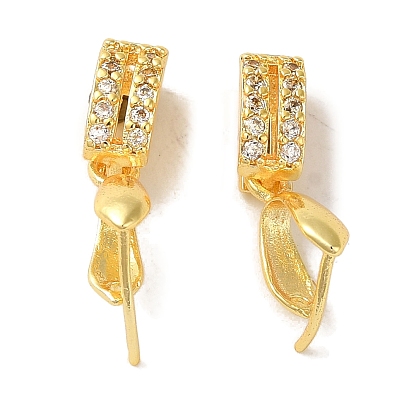 Rack Plating Brass Pave Clear Cubic Zirconia Ice Pick Pinch Bails, Cadmium Free & Lead Free, Rectangle