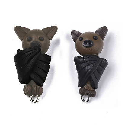 Полимерной глины ручной работы подвески, с платиновыми железными петлями, летучая мышь