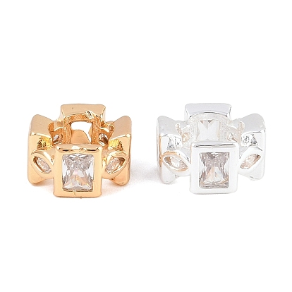 Латунь микропаве прозрачный кубический цирконий европейский бисер, бусины с большим отверстием, плоские круглые с прямоугольника