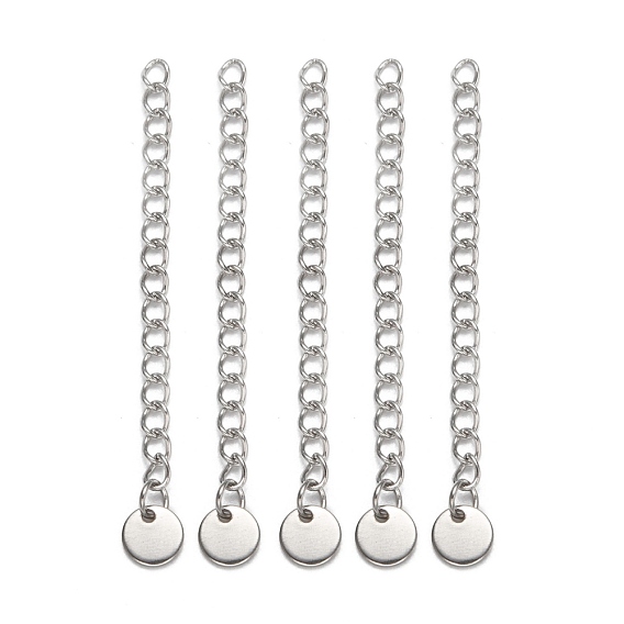 304 Stainless Steel Chain Extender, with Flat Round Charms, 56x3mm