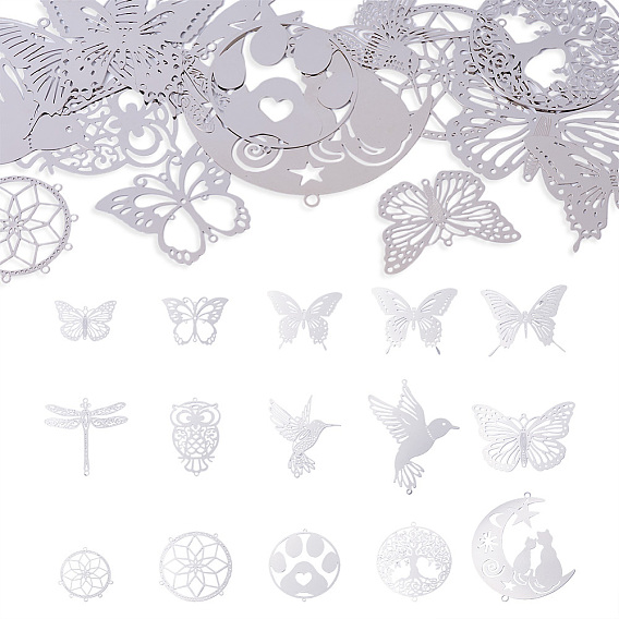 15 шт. 15 стили из нержавеющей стали соединительные подвески, бабочка луна сова ссылки, разнообразные, не тускнеет