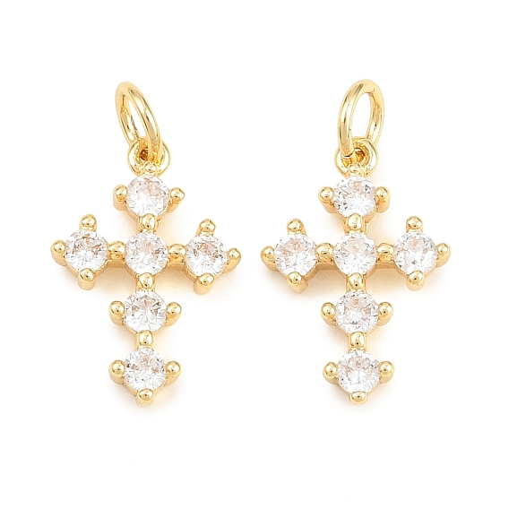 Easter Brass Micro Pave Clear Cubic Zirconia Pendants, Cadmium Free & Lead Free, Long-Lasting Plated, Rack Plating, Cross Charms
