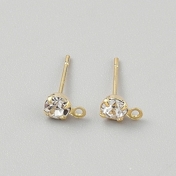 Hallazgos de aretes de bronce, con diamantes de imitación y 925 alfileres de plata esterlina, plano y redondo