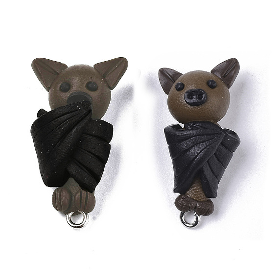 Полимерной глины ручной работы подвески, с платиновыми железными петлями, летучая мышь