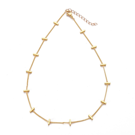 Brass Twisted Chain Curb Chain Necklaces, with Rectangle Beads and 304 Stainless Steel Lobster Claw Clasps