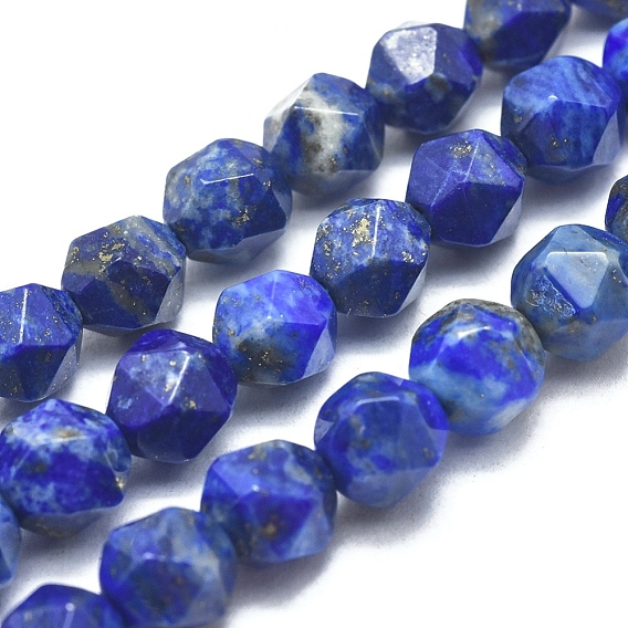 Natural Lapis Lazuli Beads Strands, Star Cut Round Beads, Faceted