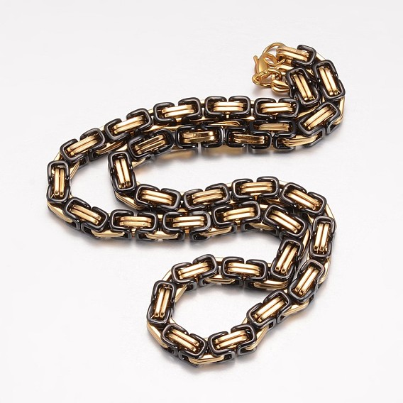 Two Tone 201 Stainless Steel Byzantine Chain Necklace with Lobster Claw Clasps for Men Women