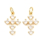 Easter Brass Micro Pave Clear Cubic Zirconia Pendants, Cadmium Free & Lead Free, Long-Lasting Plated, Rack Plating, Cross Charms
