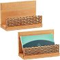 2Pcs Chinese Style Rectangle Bamboo Business Card Holder, Name Card Stand with Sculpture Wave Pattern
