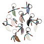 Chakra Jewelry, Gemstone Keychain, with Brass Split Key Rings and Nylon Thread, Carved Wing, Platinum