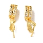 Rack Plating Brass Pave Clear Cubic Zirconia Ice Pick Pinch Bails, Cadmium Free & Lead Free, Rectangle