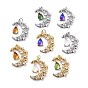 Brass Micro Pave Cubic Zirconia Pendants, with Glitter Powder Glass & Jump Ring, Long-Lasting Plated, Moon & Teardrop, Lead Free & Cadmium Free