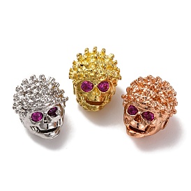 Skull Shape Rack Plating Brass with Cubic Zirconia Beads, Cadmium Free & Lead Free, Long-Lasting Plated