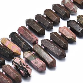 Natural Rhodonite Beads Strands, Faceted, Double Terminated Pointed/Bullet