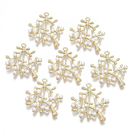 Alloy Pendants, with ABS Plastic Imitation Pearl, Branch