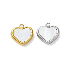 304 Stainless Steel with Synthetic Shell Charms, Heart Charms