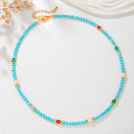 Женские ожерелья из круглых бусин из синтетической бирюзы, натурального красного агата и пресноводного жемчуга