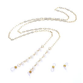 Chaînes de câble en laiton / chaînes de trombones chaînes de lunettes, tour de cou pour lunettes, avec des perles de verre et des boucles en caoutchouc