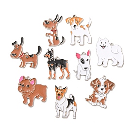 Alloy Enamel Pendants, Dog Charms, Light Gold