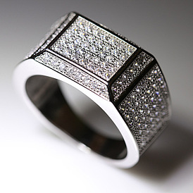 Кольца для мужчин с микропаве из прозрачных кубических цирконий из латуни, прямоугольные