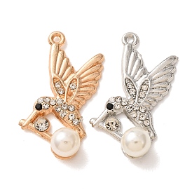Alloy Rhinestone Pendants, with ABS Plastic Pearl, Bird Charms
