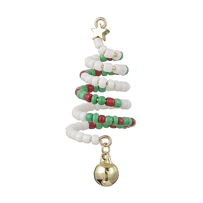 Большие подвески на елку из стеклянного бисера, с латунным колокольчиком и 304 кольцами из нержавеющей стали