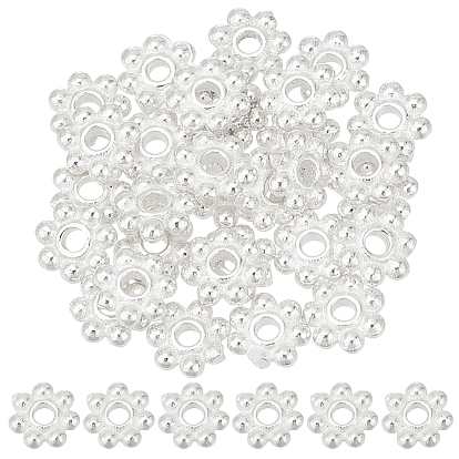 30Pcs 925 Sterling Silver Beads, Granulated Beads, Silver Color Plated, Flower