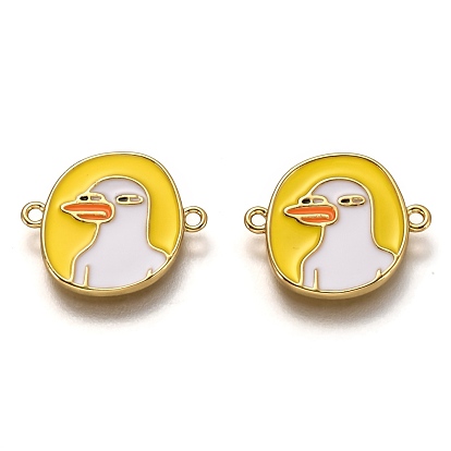 Соединители латунные звенья, долговечный, с эмалью, реальный 18 k позолоченный, Плоский круглый с уткой