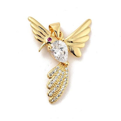 Enrubanneuse en laiton micro pavé en zirconium cubique pendentifs, plaqué longue durée, sans plomb et sans cadmium, oiseau