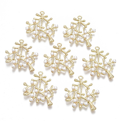 Alloy Pendants, with ABS Plastic Imitation Pearl, Branch