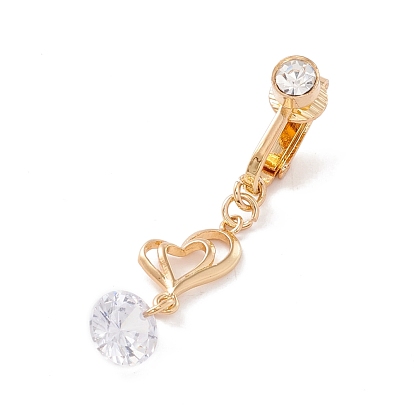 Прозрачное кольцо из кубического циркония с подвеской в виде сердца, клипса на пупочное кольцо, женские украшения без пирсинга