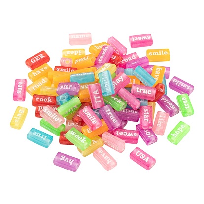 100Pcs Transparent Acrylic Beads, Spray Painted, Rectangle with Words