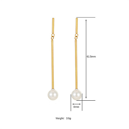 304 Stainless Steel Column Dangle Stud Earrings, Natural Pearl Drop Earrings