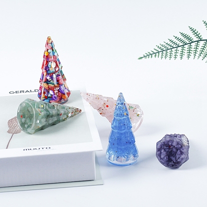 Resin Christmas Tree Display Decoration, with Natural Gemstone Chips inside Statues for Home Office Decorations
