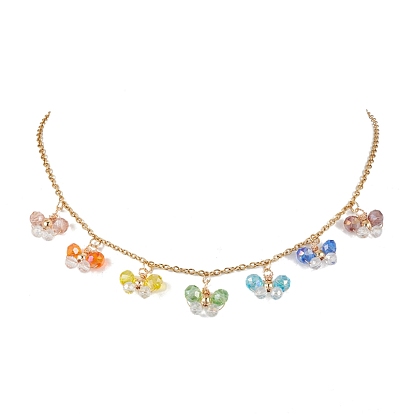 Bohemian Style Stainless Steel Glass Pendant Necklaces for Women, Butterfly
