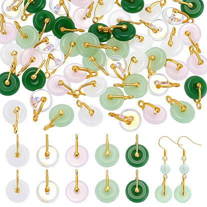 50Pcs 5 Colors Glass Imitation Gemstone Pendants, Flat Round Charm, with Alloy, Golden