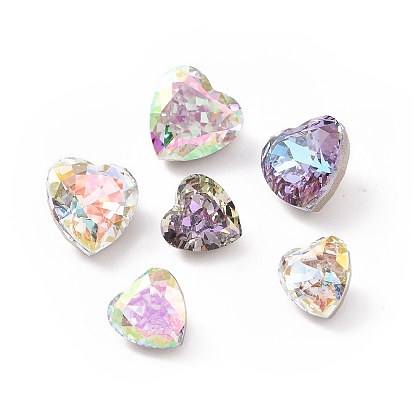 K5 Glass Rhinestone Cabochons, Pointed Back & Back Plated, Faceted, Heart