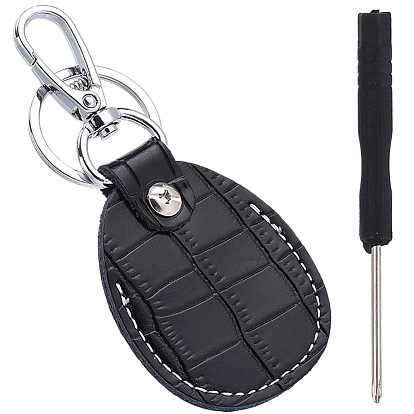 1 набор брелоков-подвесок из коровьей кожи, со сплавочной фурнитурой, платина, с отверткой, слеза