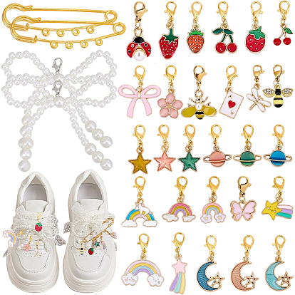 32шт 9 стили сплав эмаль подвеска украшение, Подвески с застежками-когтями омара для украшения сумок