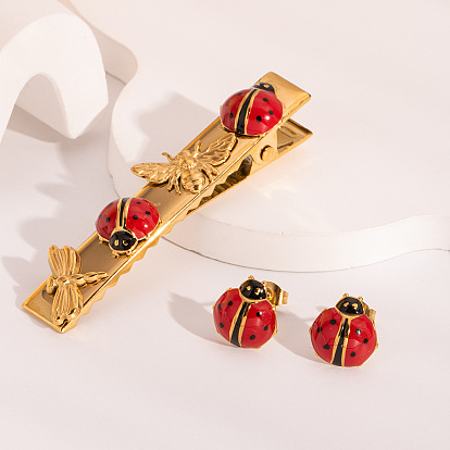 Божья коровка 304 заколки для волос и серьги-гвоздики из нержавеющей стали с эмалированной кожей аллигатора для женщин