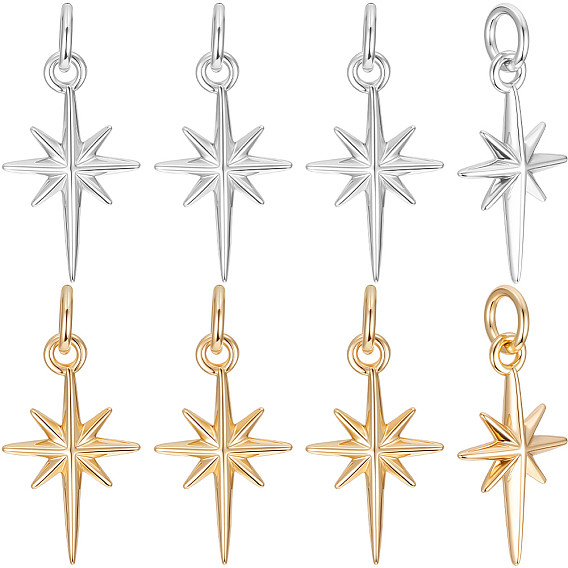 20 шт. 2 цвета латунные подвески, с прыжковых колец, Полярная звезда