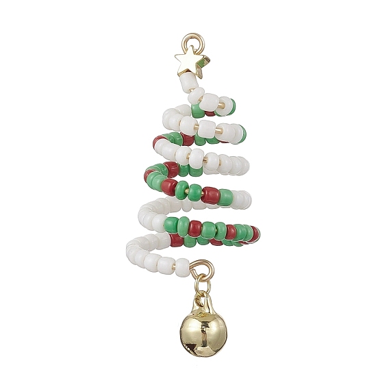 Большие подвески на елку из стеклянного бисера, с латунным колокольчиком и 304 кольцами из нержавеющей стали