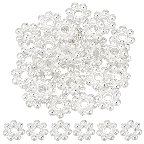30Pcs 925 Sterling Silver Beads, Granulated Beads, Silver Color Plated, Flower