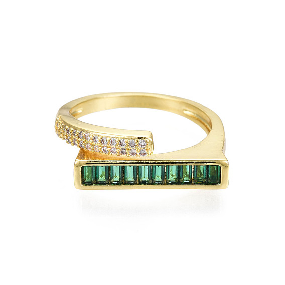 Прямоугольное открытое кольцо-манжета из кубического циркония, настоящие позолоченные украшения из латуни для женщин, без никеля 