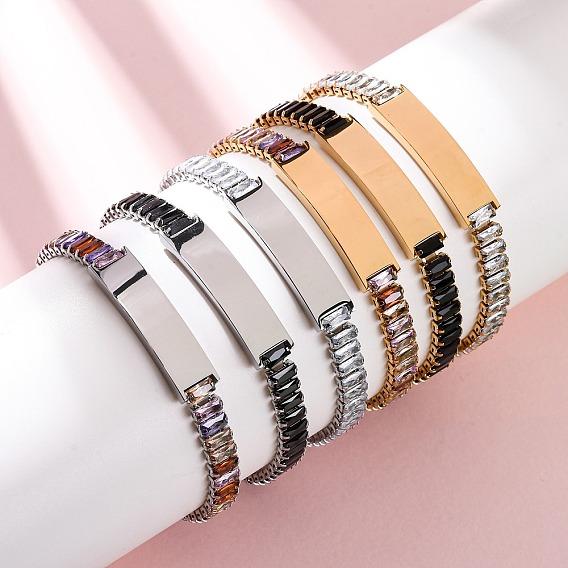 304 браслеты-цепочки из нержавеющей стали и стекла, идентификационные браслеты для женщин, прямоугольные