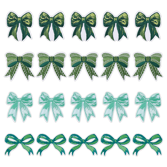 20Pcs 4 Styles Bowknot Polyester Embroidery Sew on Cloth Patches, Sewing Craft Decoration