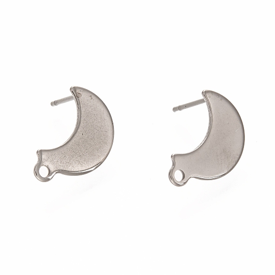 304 Stainless Steel Stud Earring Findings, with Loop, Moon